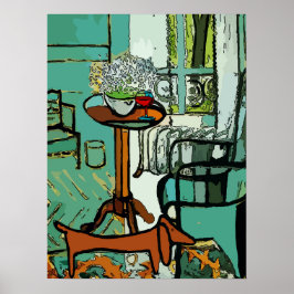 Póster Sala Verde Dachsund, estilo Matisse