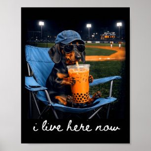 Póster Salchicha bebe café helado campo de béisbol en viv