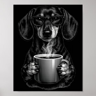 Póster Salchicha divertida amante del café perro wiener i