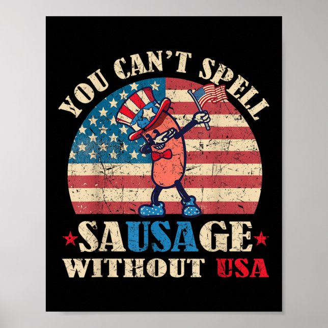 Póster Salchicha Sin Ue Retro Gracioso 4 De Julio Indepe (Frente)