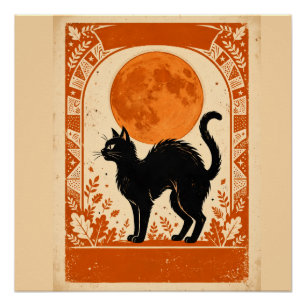 Póster Salem Bruja Vintage Halloween Gato Negro Cosecha
