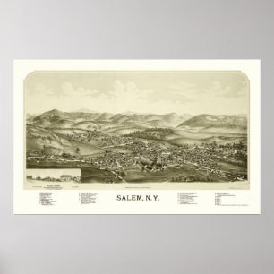 Póster Salem, Mapa Panorámico de Nueva York - 1889