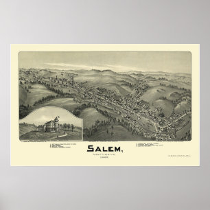 Póster Salem, mapa panorámico de WV - 1899