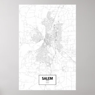 Póster Salem, Oregón (negro sobre blanco)
