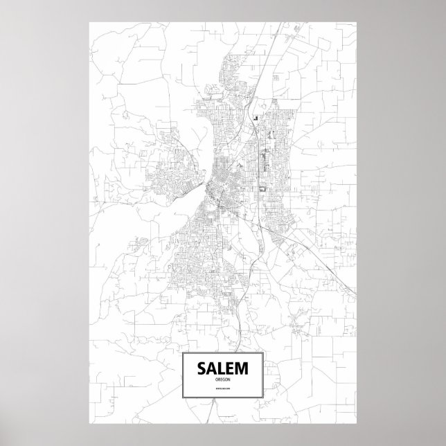 Póster Salem, Oregón (negro sobre blanco) (Frente)
