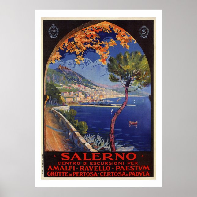 Póster Salerno Italia vintage viajes de verano y (Frente)