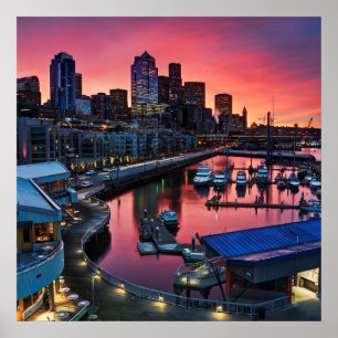 Póster Salida del sol en el embarcadero 66 que mira abajo