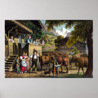Póster Salida para los Alpes - Escena tradicional suiza
