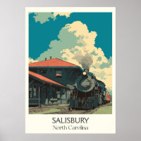 Salisbury NC Vintage Historic Train Station Art