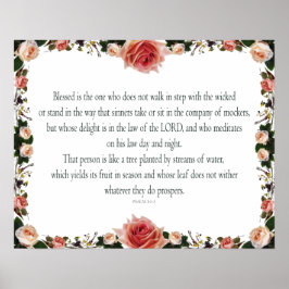 Póster Salmo 1, bordes de flores coloridos