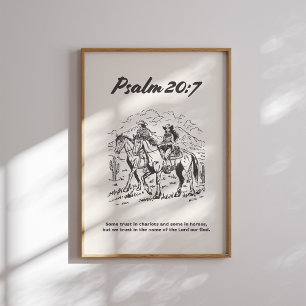 Póster Salmo 20:7 Caballo blanco y negro
