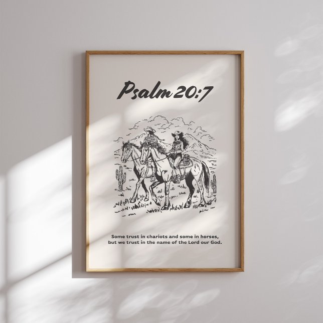 Póster Salmo 20:7 Caballo blanco y negro (Subido por el creador)