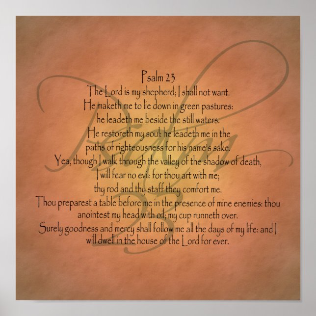 Póster Salmo 23 KJV Verse de la Biblia Cristiana (Frente)