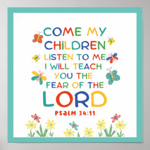 Póster Salmo 34:11 lindo versículo de la biblia para niño