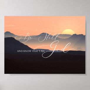 Póster Salmo 46 10, Be Still Sunset Misty Mountain