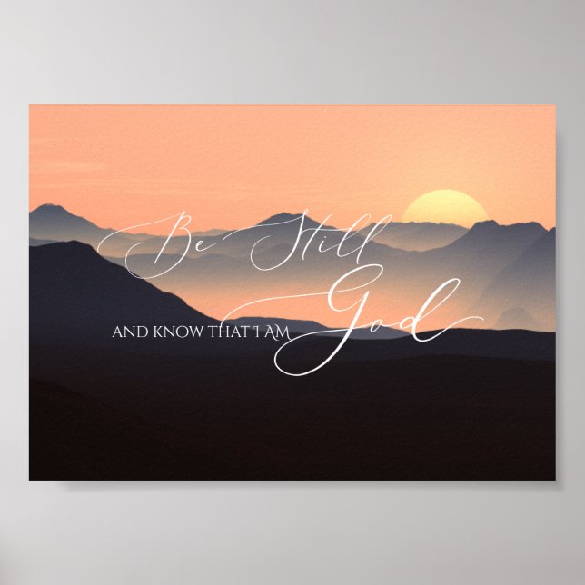 Póster Salmo 46 10, Be Still Sunset Misty Mountain (Frente)