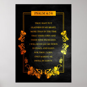 Póster Salmo 4:7-8 Biblia Verse