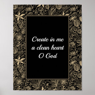 Póster Salmo 51 Personalizado Floral Pale Gold Baño negro