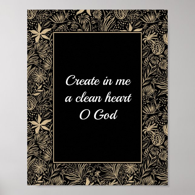 Póster Salmo 51 Personalizado Floral Pale Gold Baño negro (Frente)
