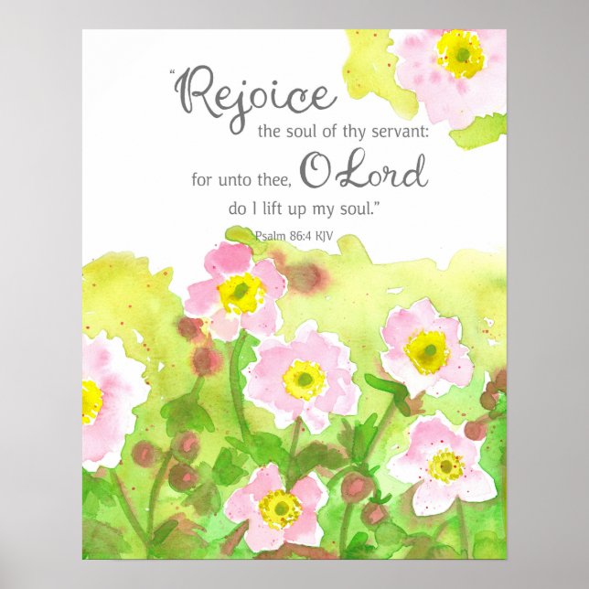 Póster Salmo 86 Escritura Versículo Bíblico Flores Rosada (Frente)