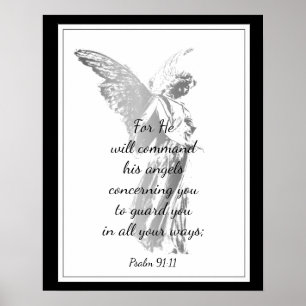Póster Salmo 91:11 Cita de la Biblia con Ángel