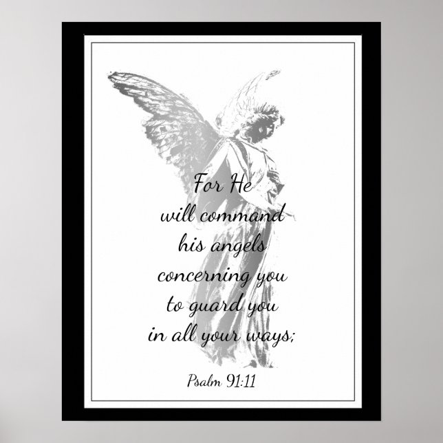 Póster Salmo 91:11 Cita de la Biblia con Ángel (Frente)
