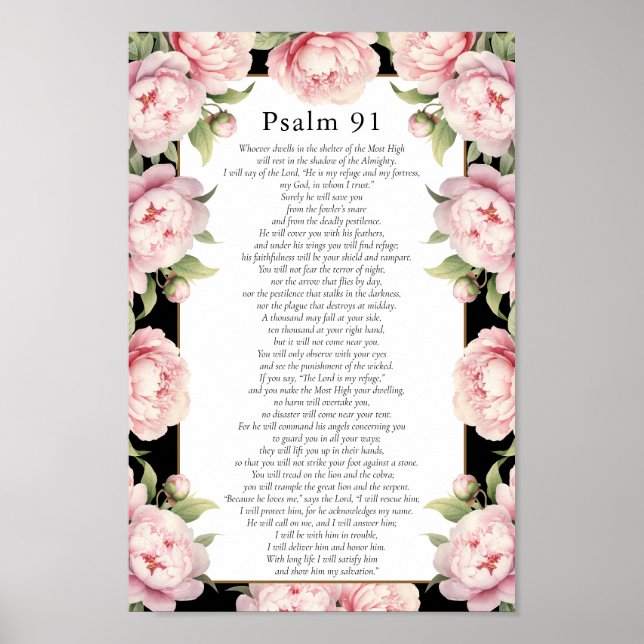 Póster Salmo 91 Biblia de la Escritura Verse Floral Rubor (Frente)