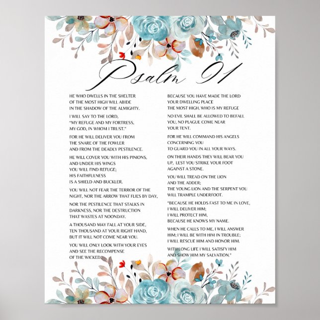 Póster Salmo 91 Biblia Scripture Floral (Frente)