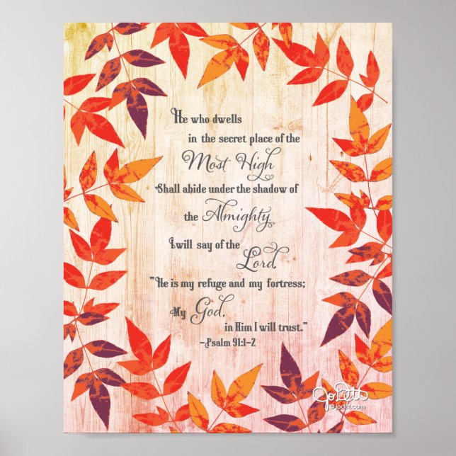Póster Salmo 91 Biblia Verse Scripture Las hojas de otoño (Frente)