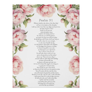 Póster Salmo 91 Escritura Verso Bíblico Floral Rubor