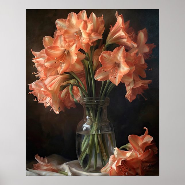 Póster Salmon Amaryllis Flowers Art Print Poster (Frente)
