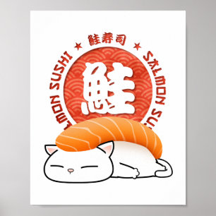 Póster Salmon Sushi Cat