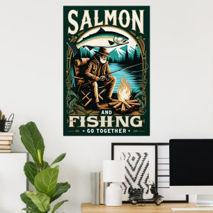Póster Salmón y Pesca: Un día junto al lago