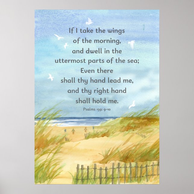 Póster Salmos 139:9 Escritura Bíblica Pintura de la Playa (Frente)