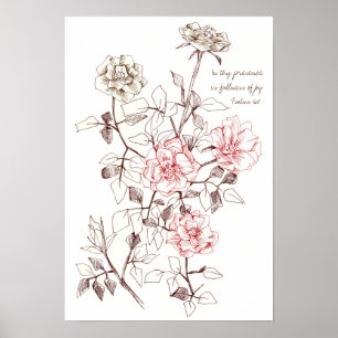 Póster Salmos 16:11 Escritura Verso Bíblico Flores de Ros