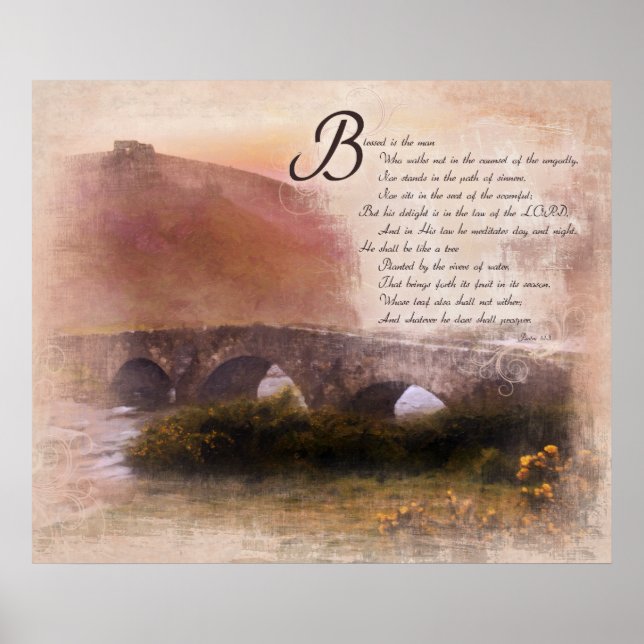 Póster Salmos 1:1-3 Bendito es el hombre - Alentamiento (Frente)