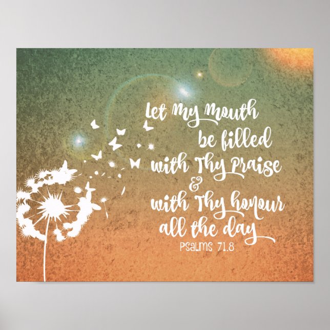 Póster Salmos Biblia Verse elogios y honores (Frente)
