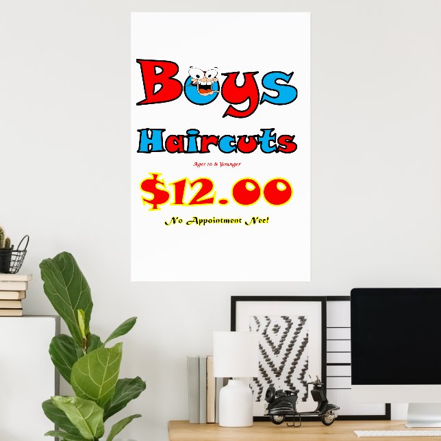 Póster Salon Barbershop Poster Boys Haircuts  (Oficina en casa)
