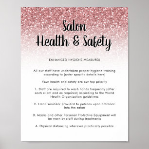 Póster Salon Covid Health Safety Poster Rose Gold Glitter