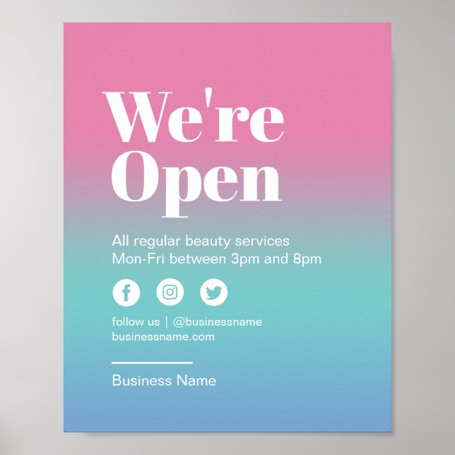 Póster Salón de belleza abierto para negocios color rosa (Frente)