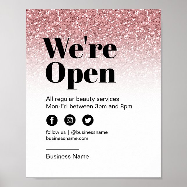 Póster Salón de belleza abierto para Rosa de negocios Pur (Frente)