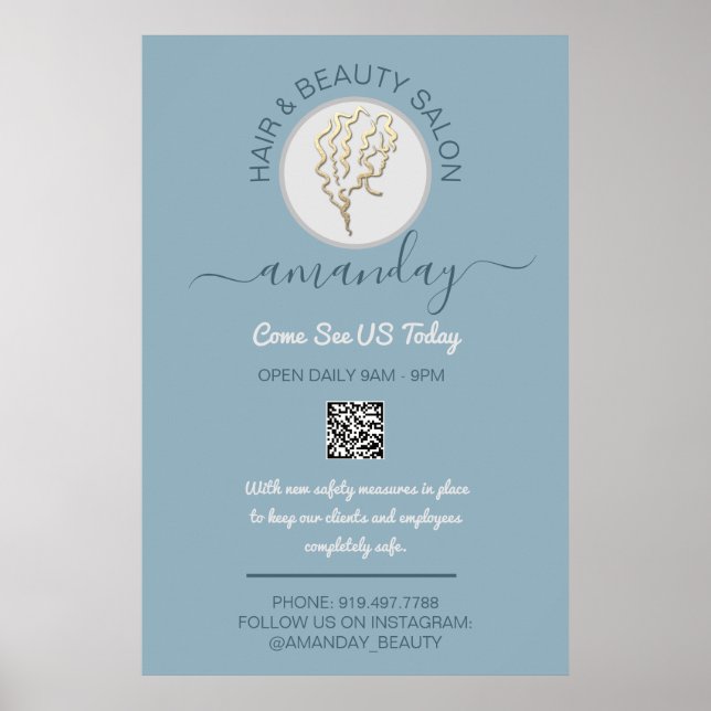 Póster Salón de belleza Be Safe Logotipo Peluquería Códig (Frente)