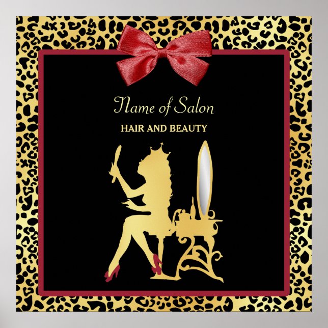 Póster Salón de Belleza Cabello Leopardo (Frente)