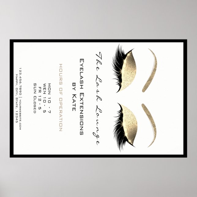 Póster Salón de belleza de maquillaje Nombre Dorado Direc (Frente)