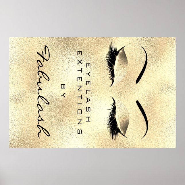 Póster Salón de belleza de maquillaje Nombre Gold Glam Lu (Frente)