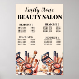 Póster salón de belleza de maquillaje Poster negro y rosa