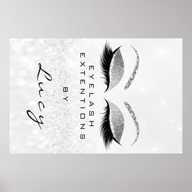 Póster Salón de belleza de maquillaje Purpurina de plata  (Frente)