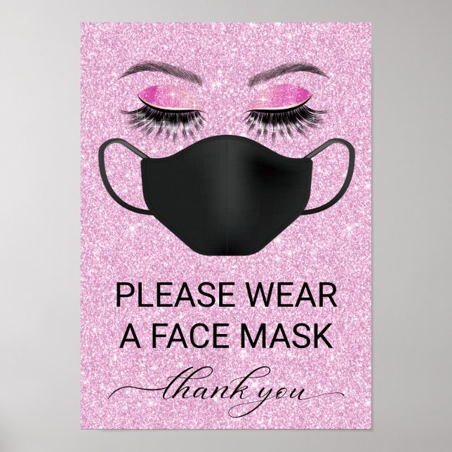 Póster Salón De Belleza De Máscara De Cara Rosa Covid-19  (Frente)