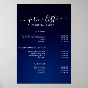 Póster Salón de belleza elegante azul moderno lista de pr
