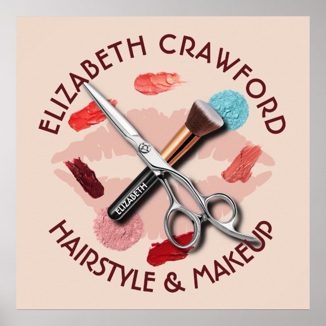 Póster Salón De Belleza Elegante De Hair Makeup Y Tu Nomb (Frente)